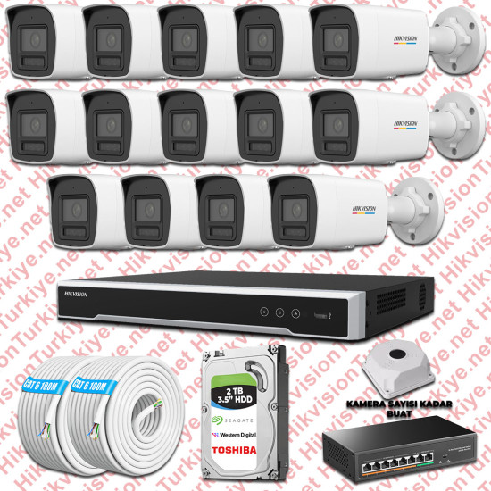 Hikvision 14 İp Güvenlik Kamerası Seti 4mp Colorvu Hibrit